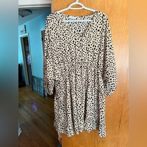 Chic Soul 3X Beige Black-Spotted Dress